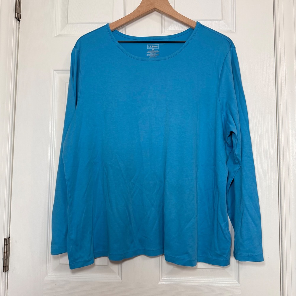 LL Bean Womens 2X Supima Cotton Long Sleeve Tee Blue Crewneck 207239